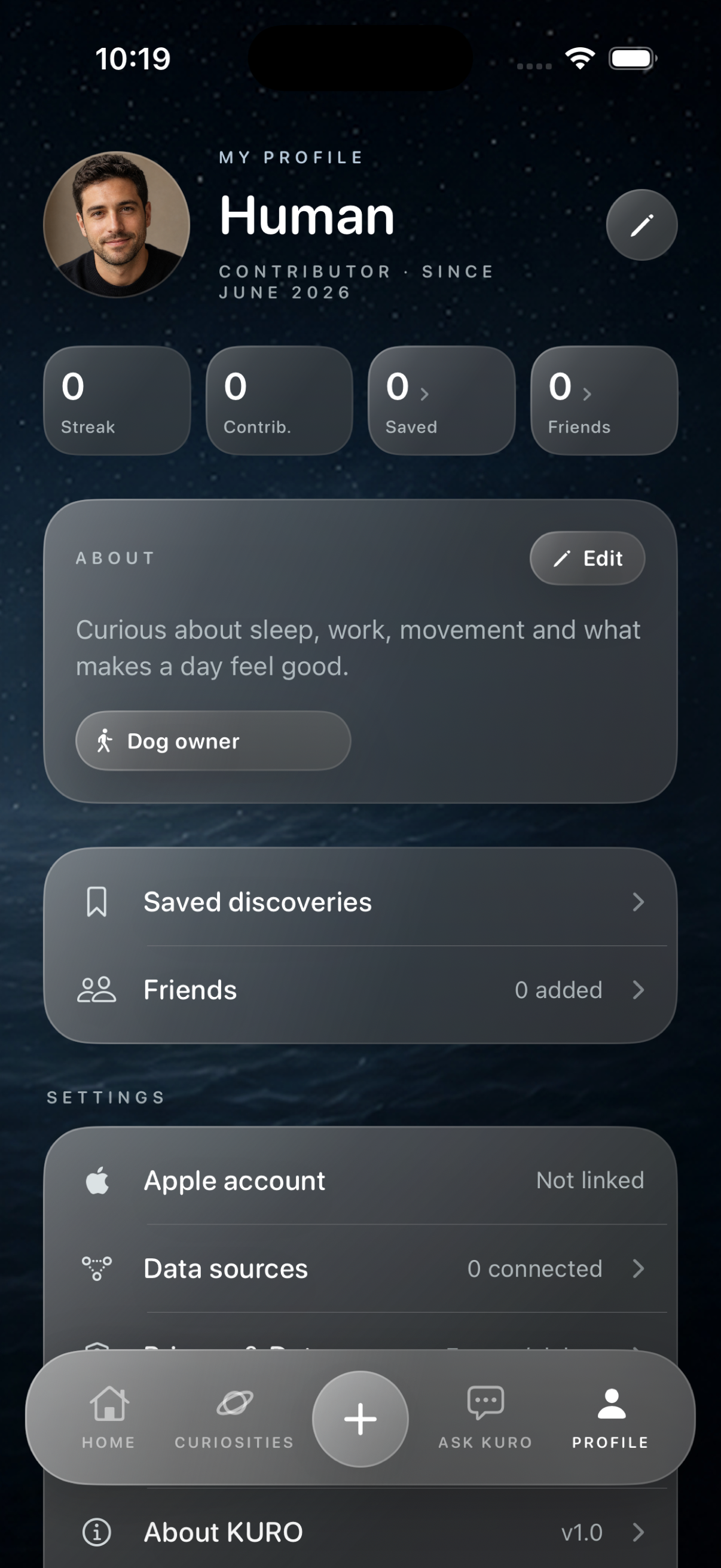 Kuro profile and notification settings